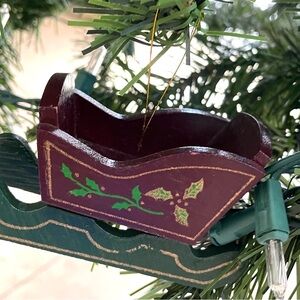 Decorative Wooden Sleigh Ornament - Green and Brown